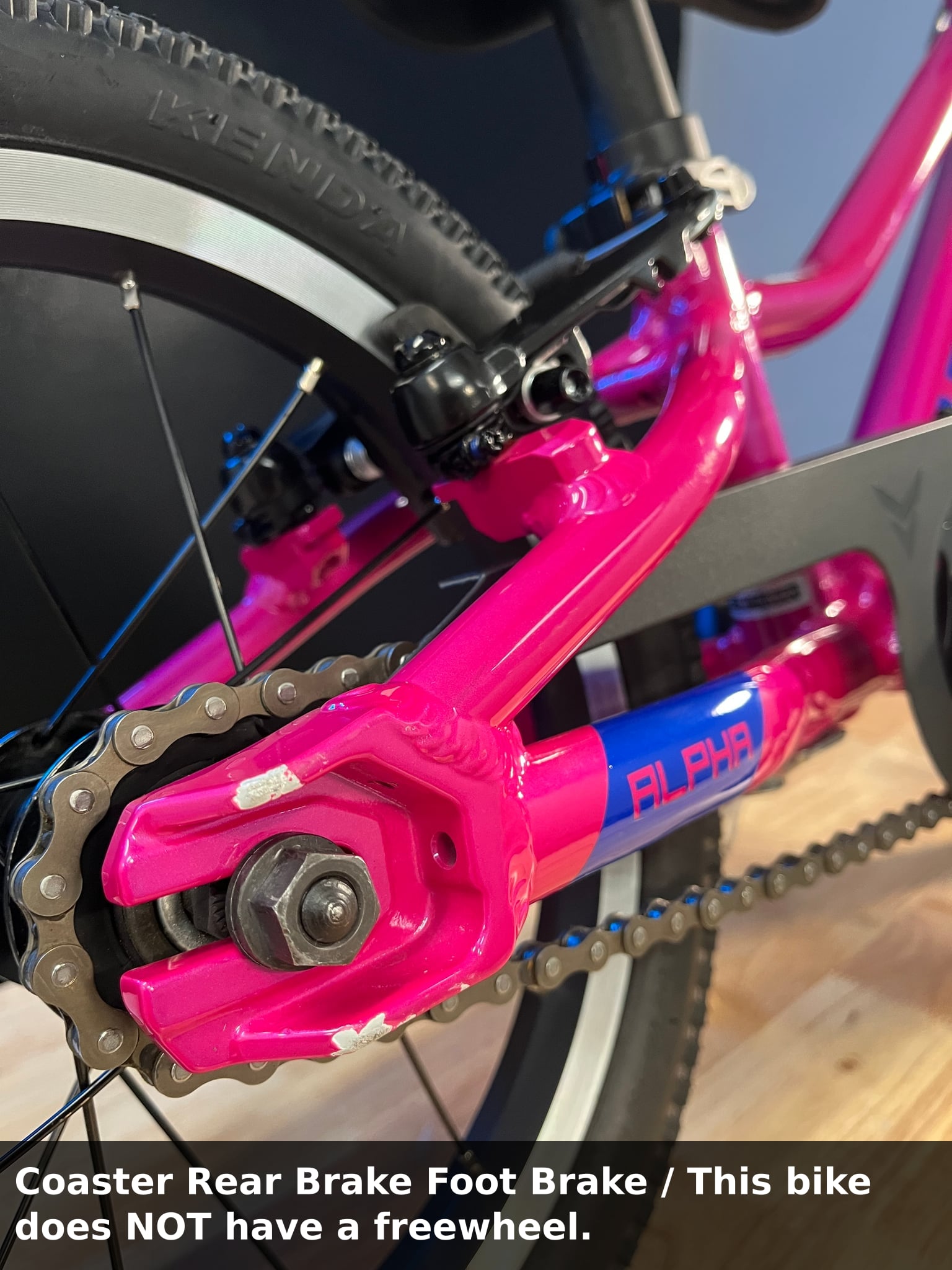 Alpha One / MkII / Party Pink / Good / (OUTLET) — Coaster Rear Brake Foot Brake / This bike does NOT have a freewheel.