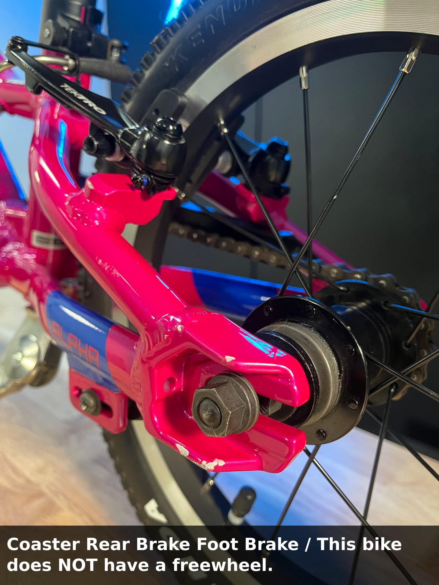 Alpha One / MkII / Party Pink / Good / (OUTLET) — Coaster Rear Brake Foot Brake / This bike does NOT have a freewheel.